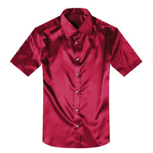 Load image into Gallery viewer, 2018 M-3XL Men Silk Shirts Short Sleeve Button Solid Dress Shirt Men Blouse Slim Fit Breathable Business Stylish Chemise 3 Color