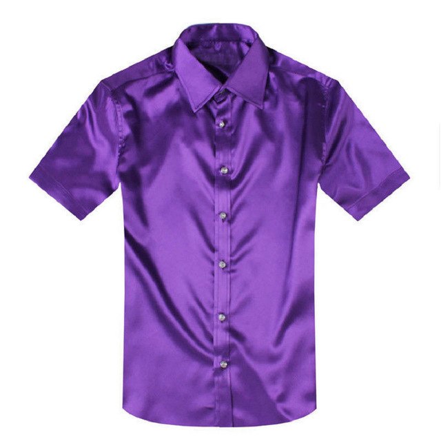 2018 Mens Silk Shirts Short Sleeve Button Solid Dress Shirt Men Blouse Fitness Breathable Business Stylish Casual Chemise M-3XL