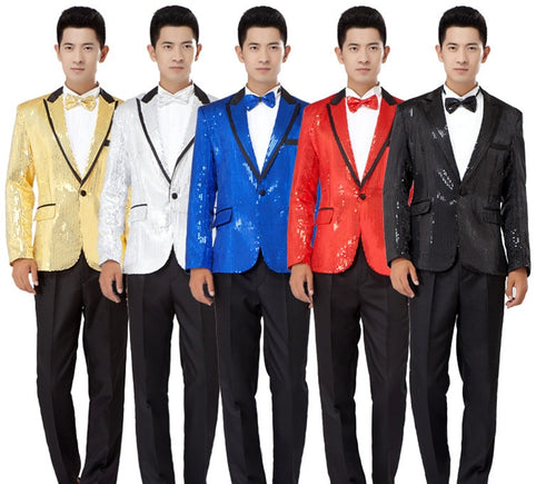 2017 Latest Coat Pant Designs Blue Gold Men Suit Slim Fit 2 Piece Sequins Tuxedo Prom Stage Custom Groom Blazer Terno Masculino