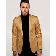 Load image into Gallery viewer, Gold Blazer Slim Fit Tuxedo Suits For Groom Groomsmen Peaked Lapel Wedding Suits Custom Made Prom Mens Suit  (Jacket+Pants) M347