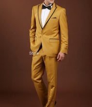 Load image into Gallery viewer, High Quality One Button Gold Groom Tuxedos Groomsmen Mens Wedding Suits Prom Bridegroom (Jacket+Pants+Girdle+Tie) NO:1007
