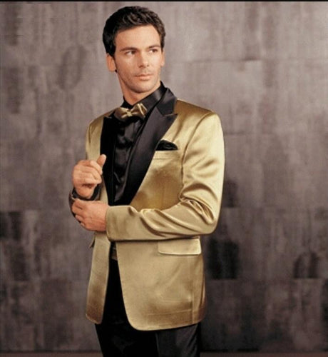 New Arrival One Button Gold Satin Groom Tuxedos Groomsmen Mens Wedding Suits Prom Bridegroom (Jacket+Pants+Girdle+Tie) NO:363