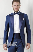 Load image into Gallery viewer, New Arrival One Button Gold Satin Groom Tuxedos Groomsmen Mens Wedding Suits Prom Bridegroom (Jacket+Pants+Girdle+Tie) NO:363