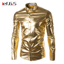Load image into Gallery viewer, IEF.G.S Men Glossy Shirt Casual Slim Fit Long Sleeve Gold Shiny Silver Streetwear Camisa Hombre Men Clothes 2018 Floral Shirt