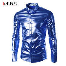 Load image into Gallery viewer, IEF.G.S Men Glossy Shirt Casual Slim Fit Long Sleeve Gold Shiny Silver Streetwear Camisa Hombre Men Clothes 2018 Floral Shirt
