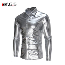 Load image into Gallery viewer, IEF.G.S Men Glossy Shirt Casual Slim Fit Long Sleeve Gold Shiny Silver Streetwear Camisa Hombre Men Clothes 2018 Floral Shirt