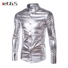 Load image into Gallery viewer, IEF.G.S Men Glossy Shirt Casual Slim Fit Long Sleeve Gold Shiny Silver Streetwear Camisa Hombre Men Clothes 2018 Floral Shirt