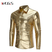 Load image into Gallery viewer, IEF.G.S Men Glossy Shirt Casual Slim Fit Long Sleeve Gold Shiny Silver Streetwear Camisa Hombre Men Clothes 2018 Floral Shirt
