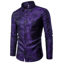 Load image into Gallery viewer, Gold Elegant Shirt Casual Men Party Clothing Blusa Fitness New Arrival Holiday Tops 2018 New Arrival Blouse Floral Male Shirts