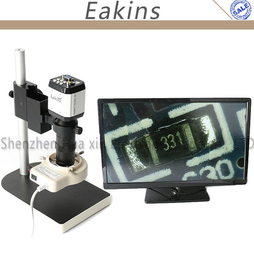 2.0MP HD VGA USB Microscope Camera for Industry Lab AV TV USB Output Video Recorder +100X C-mount Lens+56 LED Ring Light+Stand