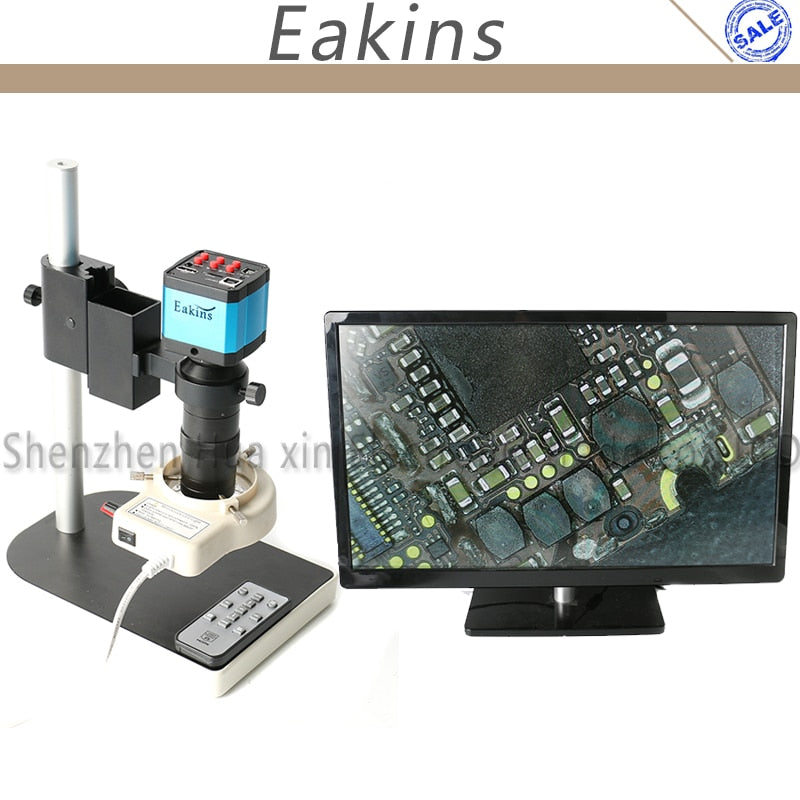 14MP CMOS HDMI Microscope Camera For Industry Lab PCB USB Output TF Card Video Recorder+100X C-mount Lens + 56 LED Light + Stand