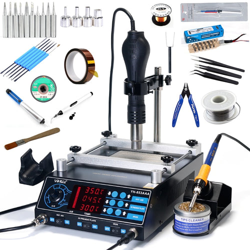 YIHUA 853AAA Preheating Station 3 In 1 Rework Station Soldering Irons Hot Air Desoldering Station With Hot Air Gun Stand for lab