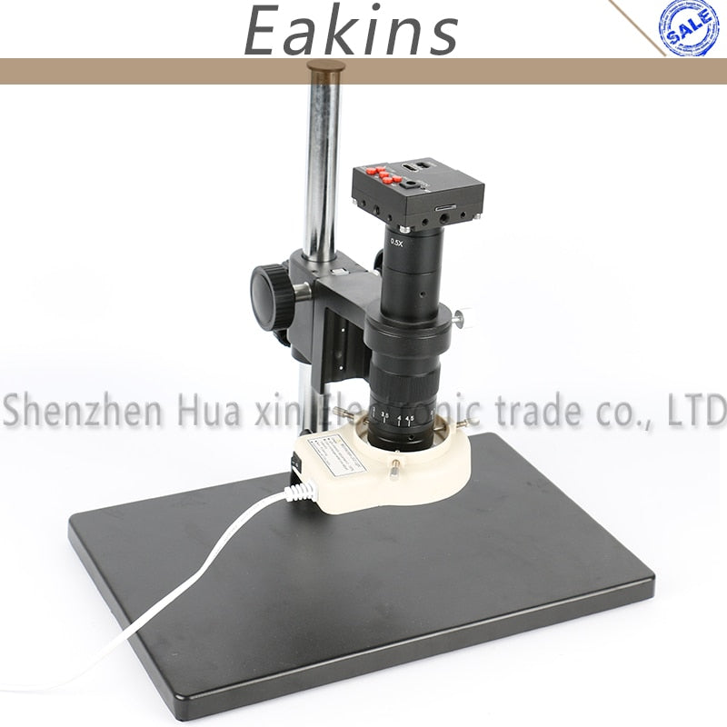 16MP 180X/300X 60FPS HDMI USB HD Indusry Lab Microscope Camera TF Video + C-Mount Lens + Dual Arm Stereo Table Stand + 144 Light