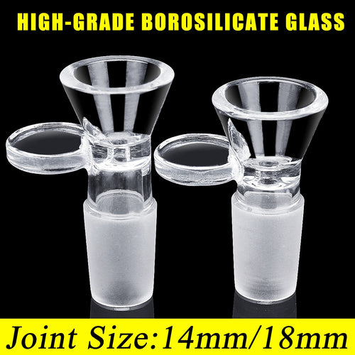 Kicute 14mm/18mm Borosilicate Glass Joint Clear Slide Male Glass Bowl w/Handle Funnel Type Bowl Chemistry Laboratory Glassware