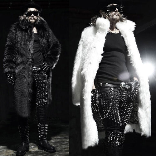 Winter Warm Men Jacket Windbreaker Black White Thicker Long Coat Jacket Faux Fur Parka Outwear Cardigan Long 30#AU24