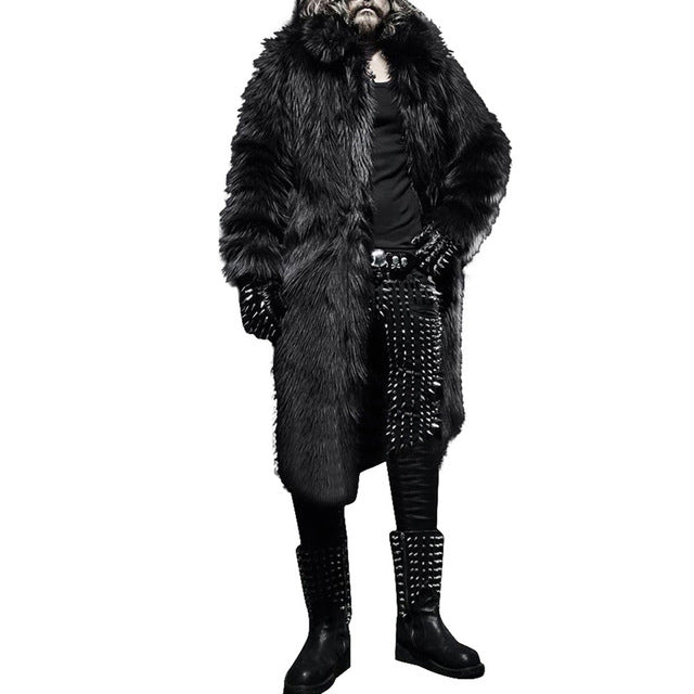 Winter Warm Men Jacket Windbreaker Black White Thicker Long Coat Jacket Faux Fur Parka Outwear Cardigan Long 30#AU24