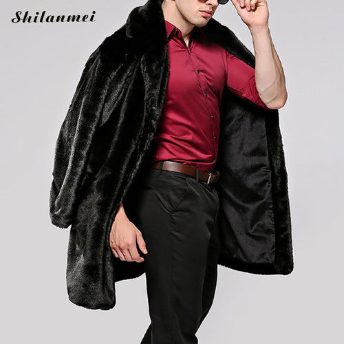 4XL Winter Warm Fur Long Jackets Mans Hoodies Outerwear chamarra hombre plain dyed Faux Fur hoody outcoat for male fashion coat