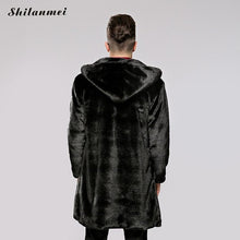 Load image into Gallery viewer, 4XL Winter Warm Fur Long Jackets Mans Hoodies Outerwear chamarra hombre plain dyed Faux Fur hoody outcoat for male fashion coat